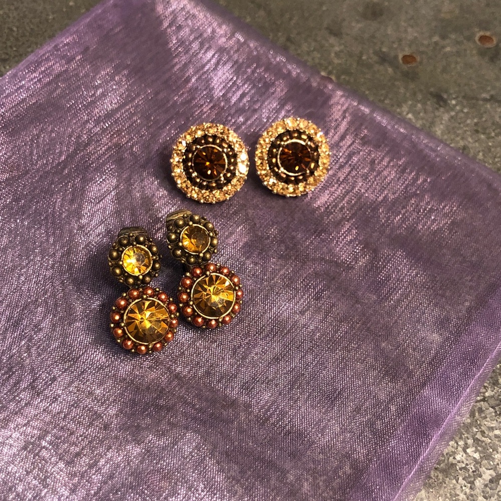 Liz Claiborne Gold Crystal Stud and Drop Earring Clip-on Set